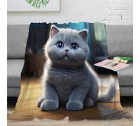 KKOLASXZE 3D Printed British Blue Cat Blanket Ultra-soft Super Soft Cozy Fuzzy Warm Throws with Anti-wrinkle/anti-tarnishing Lightweight for Baby Kids Adults Girls Boy 40x50inch(100x130cm)