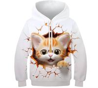 KKOLASXZE 3D Printed Cat Hoodies Long Sleeve Sweatshirts Pullover Men/Women with Pockets Clothes for Teens 7-9Y