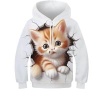 KKOLASXZE 3D Printed Cat Hoodies Long Sleeve Sweatshirts Pullover Men/Women with Pockets Clothes for Teens 13-15Y