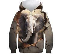 KKOLASXZE 3D Printed Elephants Casual Hoodie Sportswear Pullover Men/Women Ong Sleeve Tops for Teens 10-12Y