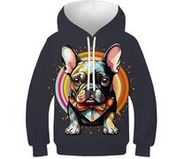 KKOLASXZE 3D Printed French Bulldog Athleisure Hoodie Sweatshirt Pullover Men/Women Ong Sleeve Tops for Teens 8-10Y