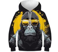 KKOLASXZE 3D Printed Gorilla Athleisure Hoodie Sportswear Pullover Men/Women Ong Sleeve Tops for Teens 10-12Y