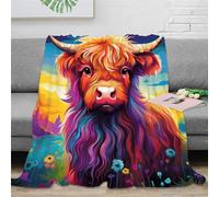 KKOLASXZE 3D Printed Highland Cow Blanket Soft And Warm Super Soft Cozy Fuzzy Warm Throws with Anti-wrinkle/anti-tarnishing Lightweight for Sofa Bed Decor Bedroom Decor 80x90inch(200x230cm)