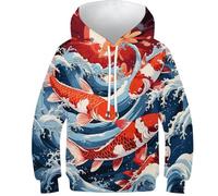 KKOLASXZE 3D Printed Koi Carp Casual Hoodie Sweatshirt Pullover Men/Women Ong Sleeve Tops for Teens 13-15Y