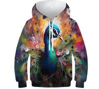 KKOLASXZE 3D Printed Peacock Hoodies Hooded Sweatshirt Pullover Men/Women with Pockets Clothes for Teens 12-14Y