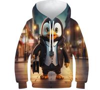 KKOLASXZE 3D Printed Penguin Athleisure Hoodie Long Sleeve Sweatshirts Pullover Men/Women Ong Sleeve Tops for Teens 13-15Y