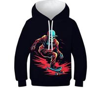 KKOLASXZE 3D Printed Skateboard Skull Athleisure Hoodie Hooded Sweatshirt Pullover Men/Women Ong Sleeve Tops for Teens 9-11Y