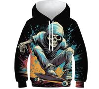 KKOLASXZE 3D Printed Skateboarding Skulls Athleisure Hoodie Sportswear Pullover Men/Women with Pockets Clothes for Teens 13-15Y
