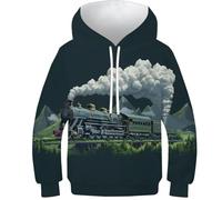 KKOLASXZE 3D Printed Steam Train Casual Hoodie Hooded Sweatshirt Pullover Men/Women Ong Sleeve Tops for Teens 13-15Y