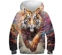 KKOLASXZE 3D Printed Tiger Hoodies Sweatshirt Pullover Men/Women Ong Sleeve Tops for Teens 11-13Y