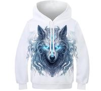 KKOLASXZE 3D Printed Wolf Athleisure Hoodie Long Sleeve Sweatshirts Pullover Men/Women Ong Sleeve Tops for Teens 9-11Y