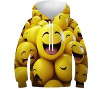 KKOLASXZE 3D Printed Yellow Smiley Ball Hoodies Hooded Sweatshirt Pullover Men/Women with Pockets Clothes for Teens 13-15Y