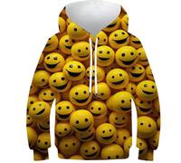 KKOLASXZE 3D Printed Yellow Smiling Ball Athleisure Hoodie Hooded Sweatshirt Pullover Men/Women Ong Sleeve Tops for Teens 13-15Y