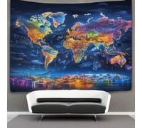 KKOLASXZE 3D World Map Printed Wall Blanket Home Decoration Bedding Poster Wall Art Tapestry Tapestries Wall Hanging Soft Polyester for Bedroom Living Room Dorm Decor 130cmx150cm
