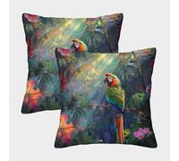 KKOLASXZE Parrot Cushion Cover 2 Pack Soft Decorative Machine Washable Pillowcases Square Cushions with Invisible Zipper Cushion Covers for Living Room Sofa Couch Bed Throw Pillow Cases 40x40cm