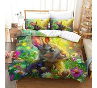 KKOLASXZE Rabbit 3D Printed Duvet Cover Set, 3 Pcs Bedding Set, Duvet Quilt Cover, Easy Care, Anti-Allergic, Soft And Smooth With Pillow Cases for Kid Teens Boys And Girls Man Super King（260x220cm）