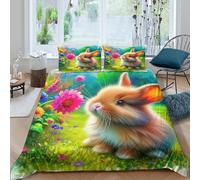 KKOLASXZE Rabbit 3D Printed Duvet Cover Set, 3 Pcs Bedding Set, Soft, Pillowcases, Quilt Cover, Easy Care, Anti-Allergic And Smooth for Kid Teens Boys And Girls Man Double（200x200cm）