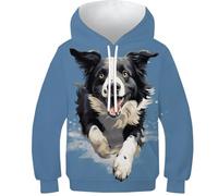 KKPBHTYVG 3D Printed Border Collie Hoodies Hooded Sweatshirt Pullover Men/Women Ong Sleeve Tops for Teens 13-15Y
