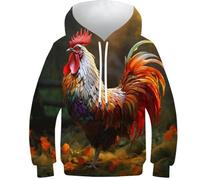 KKPBHTYVG 3D Printed Gallic Chicken Hoodies Sportswear Pullover Men/Women Ong Sleeve Tops for Teens 8-10Y