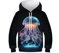 KKPBHTYVG 3D Printed Jellyfish Athleisure Hoodie Long Sleeve Sweatshirts Pullover Men/Women with Pockets Clothes for Teens 13-15Y