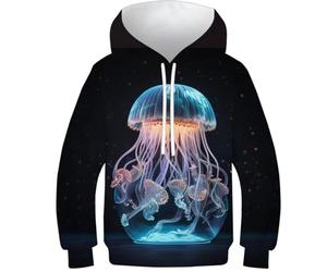 KKPBHTYVG 3D Printed Jellyfish Athleisure Hoodie Long Sleeve Sweatshirts Pullover Men/Women with Pockets Clothes for Teens 13-15Y