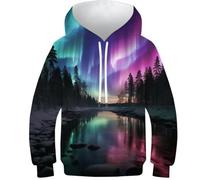 KKPBHTYVG 3D Printed Northern Lights in Norway Casual Hoodie Hooded Sweatshirt Pullover Men/Women Ong Sleeve Tops for Teens 9-11Y