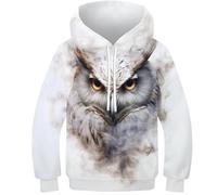 KKPBHTYVG 3D Printed Owl Casual Hoodie Sweatshirt Pullover Men/Women Ong Sleeve Tops for Teens 12-14Y