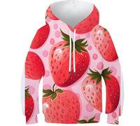 KKPBHTYVG 3D Printed Strawberry Athleisure Hoodie Sweatshirt Pullover Men/Women Ong Sleeve Tops for Teens 12-14Y