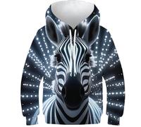 KKPBHTYVG 3D Printed Zebra Casual Hoodie Sportswear Pullover Men/Women Ong Sleeve Tops for Teens 9-11Y