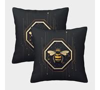 KKPBHTYVG Bee Cushion Cover 2 Pack Soft Decorative Machine Washable Pillowcases Square Cushions with Invisible Zipper Cushion Covers for Sofa Car Bed Outdoor Decor Throw Pillow Case 40x40cm