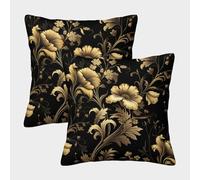 KKPBHTYVG Black Gold Cushion Cover 2 Pack Decorative Machine Washable Pillowcases Square Pillow Cases with Invisible Zipper Cushion Covers For Livingroom Sofa Bedroom Throw Pillow Case 50x50cm