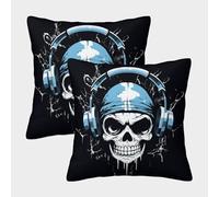 KKPBHTYVG DJ Skeleton Cushion Cover 2 Pack Decorative Machine Washable Pillowcases Square Cushions with Invisible Zipper Cushion Covers for Sofa Couch Home Bedroom Throw Pillow Cases 45x45cm