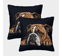 KKPBHTYVG English Bulldog Cushion Cover Set of 2 Decorative Machine Washable Pillowcases Square Cushions with Invisible Zipper Cushion Covers for Living Room Sofa Couch Bed Throw Pillow Cases 45x45cm