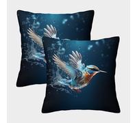 KKPBHTYVG Kingfisher Cushion Cover 2 Pack Soft Decorative Machine Washable Pillowcases Square Cushions with Invisible Zipper Cushion Covers for Outdoor Home Bed Decor Throw Pillow Case 50x50cm
