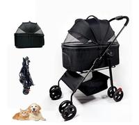 KKPET Pet Stroller Foldable for Small Dogs and Cats, 4 Wheels Dog Prams Lightweiht and Large with Detachable Storage Basket for Pets Traveling Strolling Cart, Black