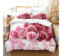 KKPLMM Single Duvet Cover Set Pink Roses Soft Single Duvet Cover 110g/㎡ Microfiber Single Duvet Set with 1 Pillowcase (19"x29") Cot Bed Duvet Cover Set for Girls Boys Gift