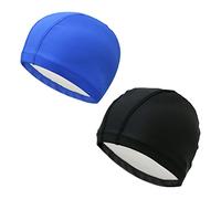 KKPLZZ 2 Pack Cover Ears Elastic Swim Caps, Comfortable PU Coated Swimming Hat with Ear Protection, Lightweight Flexible Bathing Caps for Women Men Kids While Swimming