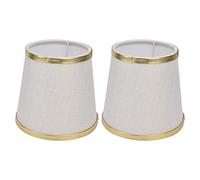 KKPLZZ 2PCS Fabric Lampshade, European Style E14 Lamp Shade for Chandelier Wall Lamp with Beige White Gold Edging, and Eye Protection