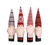 KKPLZZ 4 Packs Christmas Gnome Wine Bottle Covers Handmade Tomte Swedish Gnomes Wine Bottle Toppers Decorative Santa Scandinavian Gift for Christmas Decoration (Colorful)