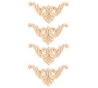 KKPLZZ 4PCS Rubber Wood Carved Corner Onlay Appliques, Exquisite Floral Carving Unpainted Wooden Decoration with Classical Elegant Design for Furniture, Wall, Door, Cabinet and Mi (Plastic)