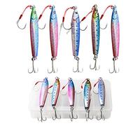KKPLZZ 5PCS Vertical Saltwater Jigs, Deep Sea Metal Jig Slow Fall Pitch Fishing Lures With Luminous Stripes, Hard Bait With Hooks