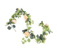 KKPLZZ Artificial Rose Vine Garland, 180cm / 5.9ft Orange Pink Eucalyptus | Realistic Layers, Flexible Stem for Arch Arch Decor, Wedding Backdrop, Party, Reusable, 130g per Piece