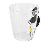 KKPLZZ Cat Cup, Cute Kitty Pattern Glass Coffee Mug with Smooth Inner for Cup Collectors and Cat Lovers, 300ml (White Shaped)
