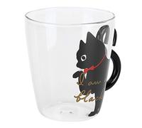 KKPLZZ Cat Cup, Cute Kitty Pattern Glass Coffee Mug with Smooth Inner for Cup Collectors and Cat Lovers, 300ml (Black Shaped)