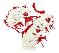 KKPLZZ Christmas Advent Calendar Bags, 31 Days Countdown Pockets with Heart Stocking Tree Shapes for Party Festival Home Decoration, Reusable Felt Hanging Gift Pockets