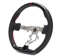 KKPLZZ Hydro Dip Carbon Fiber Style Steering Wheel, Ergonomic Perforated Leather Flat Bottom Design with Red Stitching, Replacement for 370Z 2009-2020