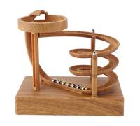 KKPLZZ Kinetic Art Perpetual Motion Machine, Desk Toy Decor with Rolling Ball for Stress Relief, Home Office Decoration, Science Physics Gadget (Wood Grain)