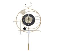 KKPLZZ Large Wall Clock, Nordic Style Metal Deer Horn Swinging Gold Pendulum Decorative Wall Clock for Living Room, with Quiet Sweep Movement
