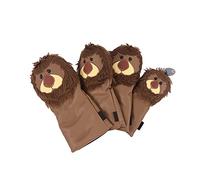 KKPLZZ Lion Club Head Covers for Driver Fairway Wood Hybrid 4-Pack | Waterproof PU Fabric, Thickened Plush Lining, Adjustable Number Plates, Brown Cartoon Animal Design