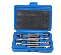 KKPLZZ Torx Bit Socket Set, 7Pc 3/8in Drive 110mm Extra Long | Chrome Vanadium Steel Star Sockets, T25-T60 Sizes, Deep Design for Confined Spaces, Blue Plastic Storage Case